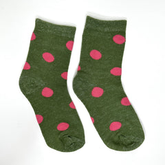 Socks Dark Green & Pink Dottie - Mid Leg Socks