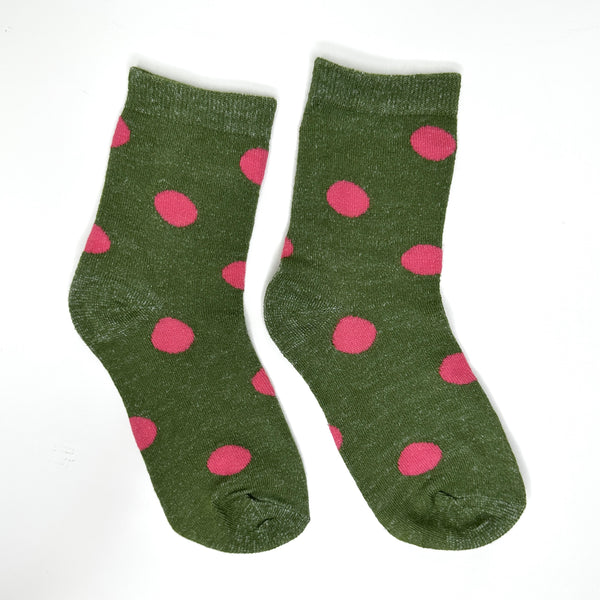 Socks Dark Green & Pink Dottie - Mid Leg Socks