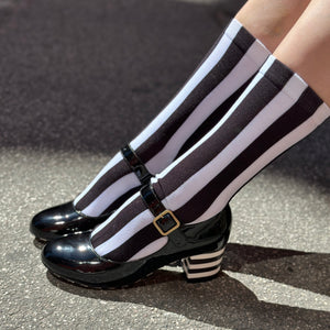 Socks Black & White Stripes - Mid Leg Socks