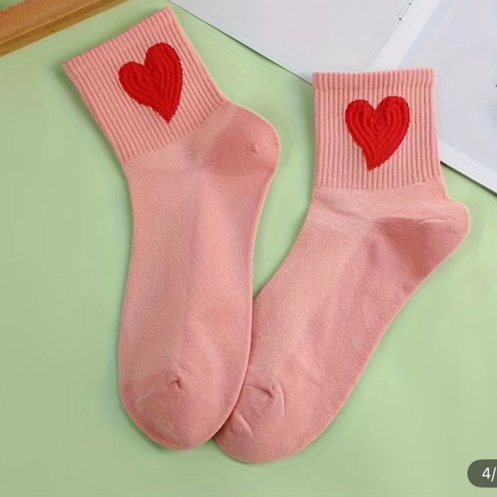 Socks Hearts Pink - Mid Leg