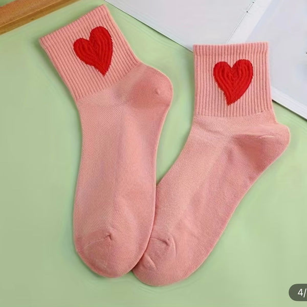 Socks Hearts Pink - Mid Leg
