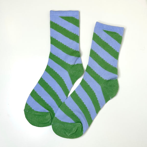 Socks Blue & Green Stripey - Mid Leg Socks