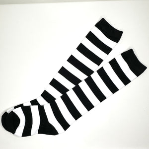 Socks Black & White Stripes - Knee high