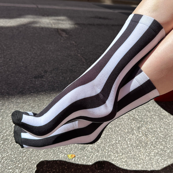 Socks Black & White Stripes - Mid Leg Socks