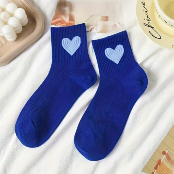 Socks Hearts Blue - Mid Leg