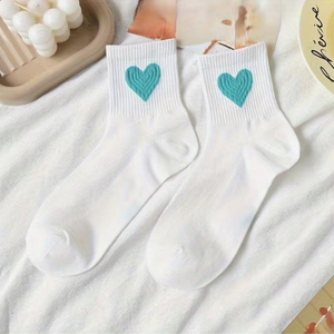 Socks Hearts White/Petroleum - Mid Leg