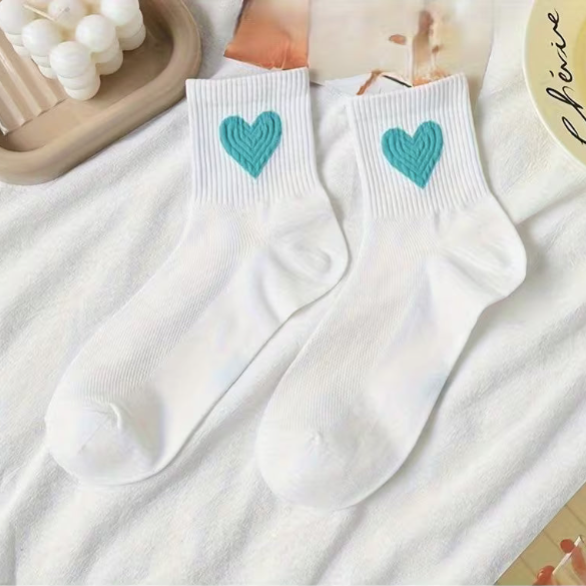 Socks Hearts White/Petroleum - Mid Leg