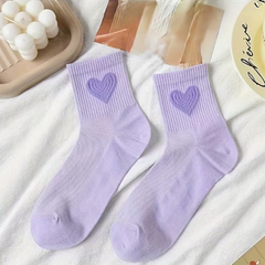 Socks Hearts Light Purple - Mid Leg