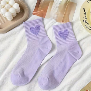 Socks Hearts Light Purple - Mid Leg