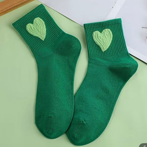 Socks Hearts Green - Mid Leg