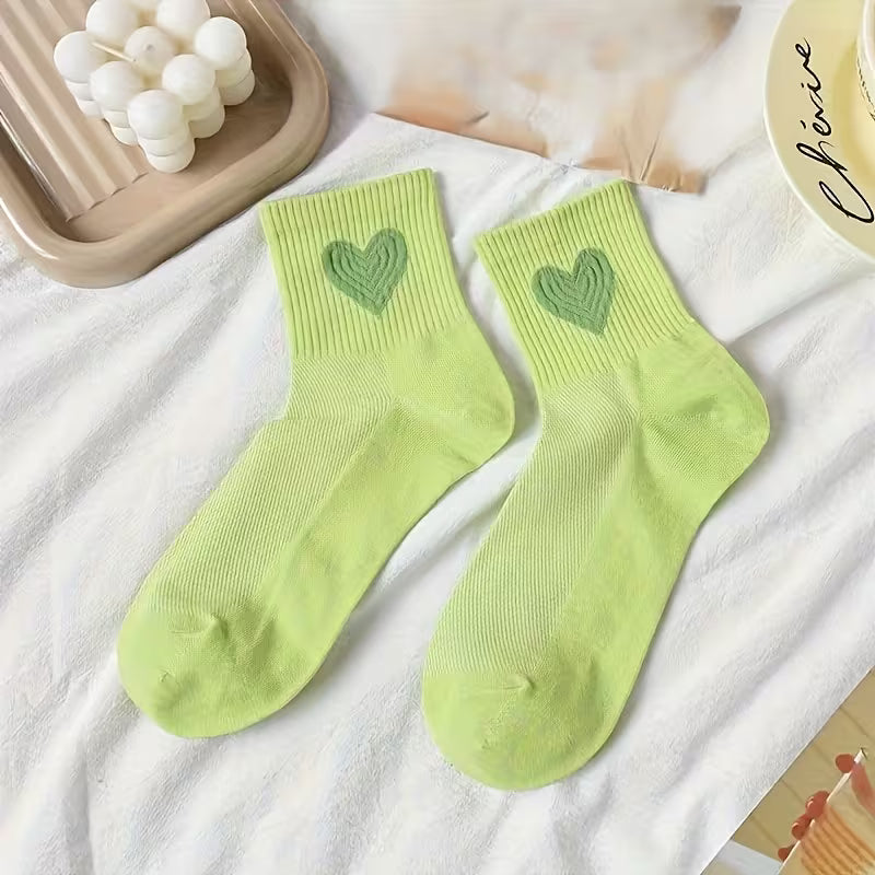 Socks Hearts Olive - Mid Leg