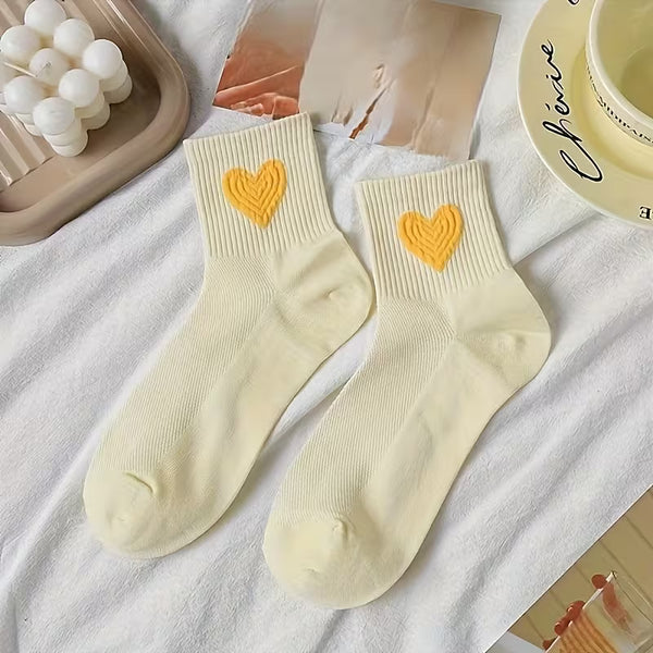 Socks Hearts Light Yellow - Mid Leg