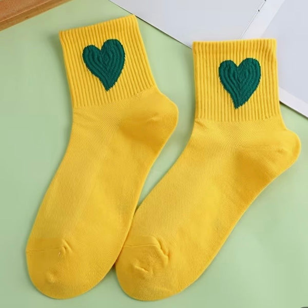 Socks Hearts Yellow - Mid Leg