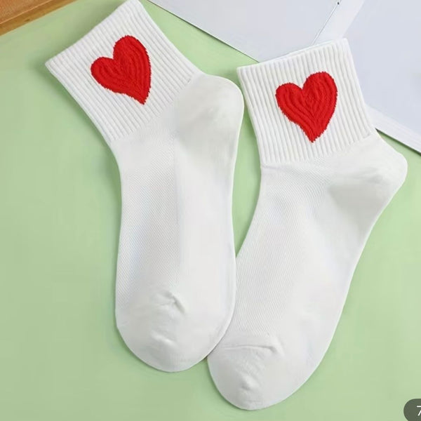 Socks Hearts White/Red - Mid Leg