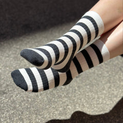 Socks Grey & White Stripes - Mid Leg Socks